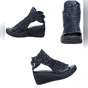 A.S.98 AS98 FREE PEOPLE Newbury Wedge Platform Woven Leather Sandals Bootie 41